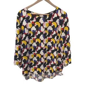 Akris Punto Multicolor Abstract Blouse Long Sleeve Sz 10 Viscose‎ Career wear
